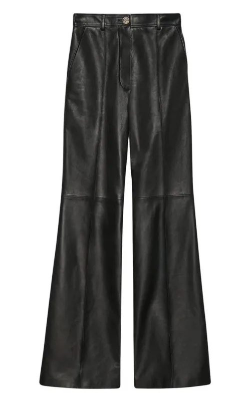 Black Plonge Leather Flare Trousers sold by Runaway Catalog