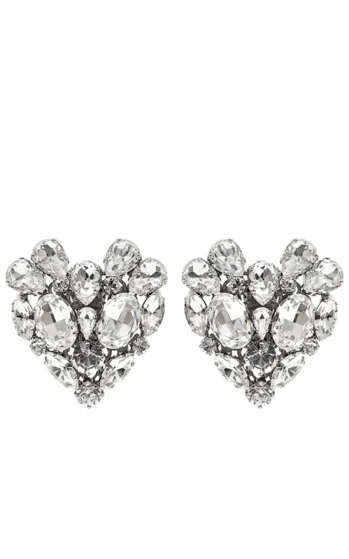 Silvertone Crystal Heart Stud Clip-On Earrings sold by Runaway Catalog