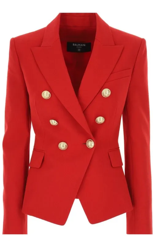 Red Double Breasted Tailored Wool Blazer sold by Runaway Catalog