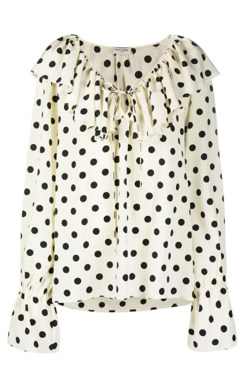 Ruffle-collar Polka-dot Print Silk Blouse sold by Runaway Catalog