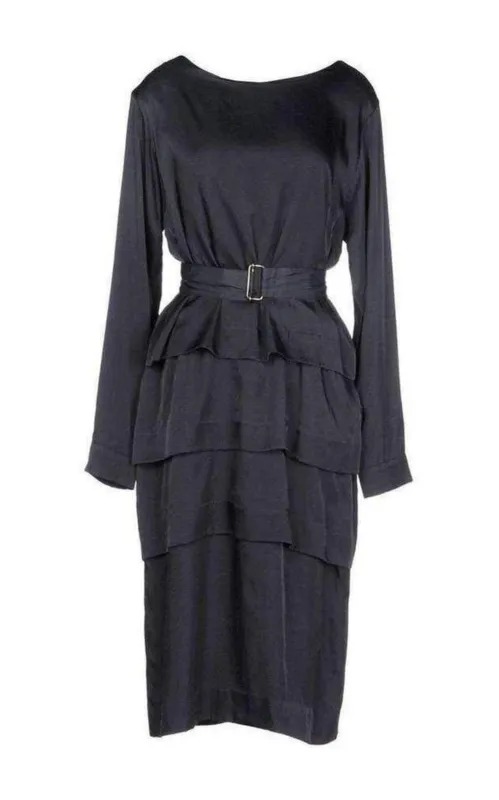 Navy Cotton Blend Layered Dress made by Dries Van Noten