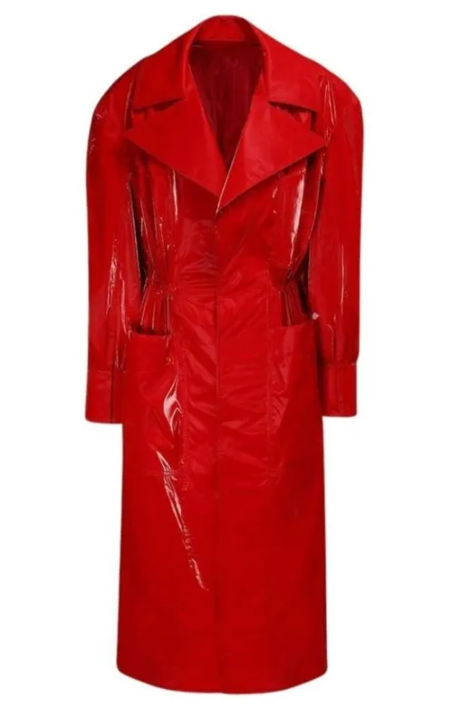 Belted Glossy Red Trench Coat sold by Runaway Catalog