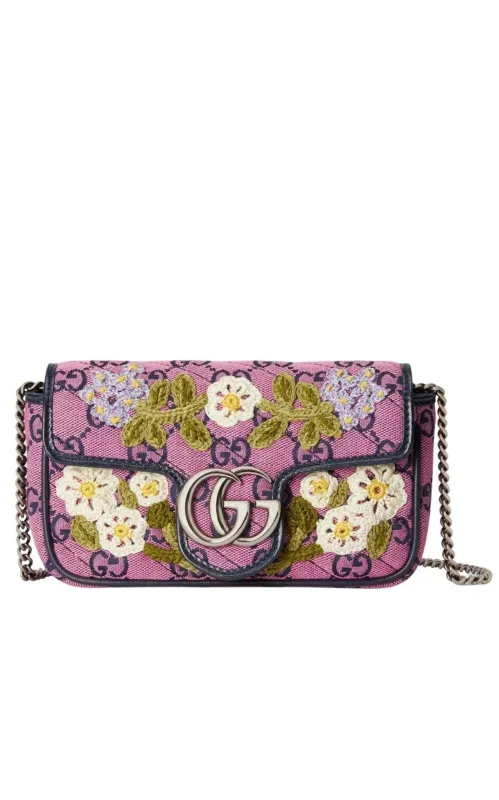 GG Marmont Pink Embroidery Super Mini Bag sold by Runaway Catalog