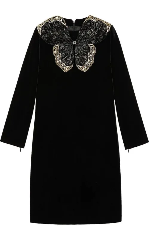 Crystal And Sequinned Butterfly Velvet Dress sold by Runaway Catalog