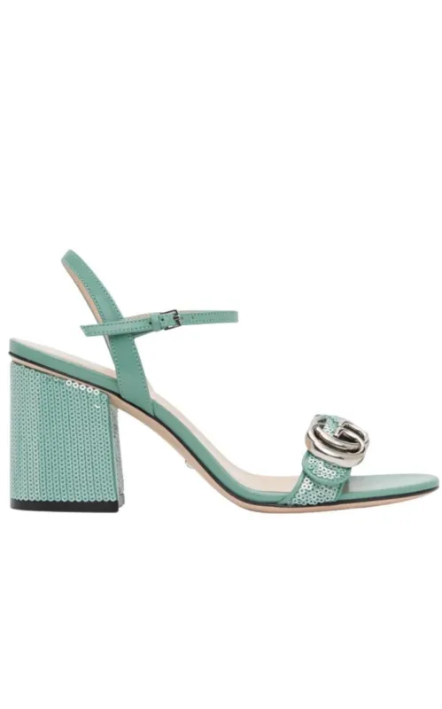 Green Sequin GG Marmont Mid Heeled Sandals sold by Runaway Catalog
