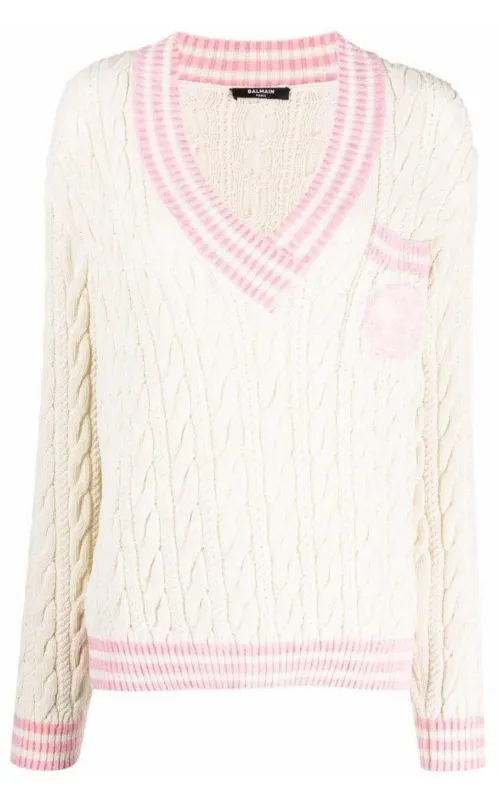 Wool-Blend Cable Knit Sweater With Patch sold by Runaway Catalog