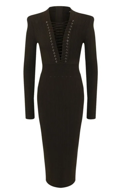 Lace-up Long Sleeve Midi Sweater Dress made by Balmain