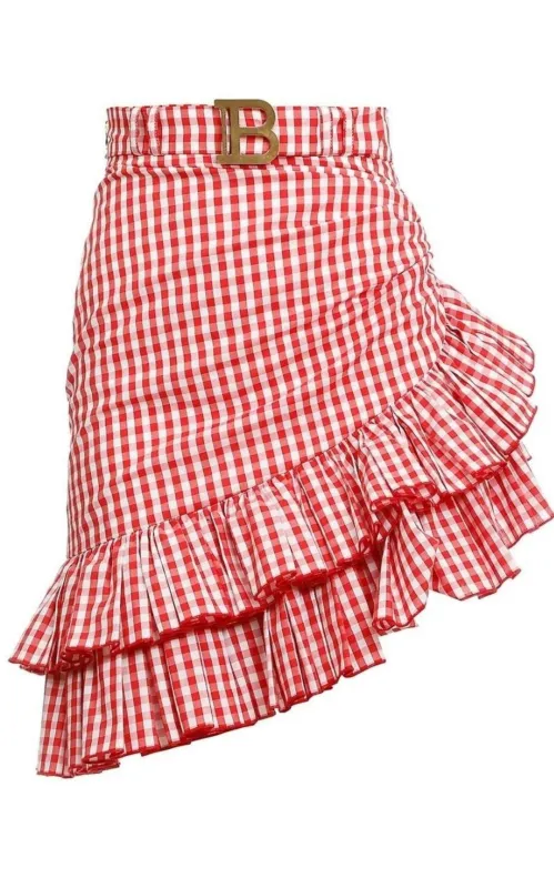 Belted Ruffled Plaid Mini Skirt sold by Runaway Catalog