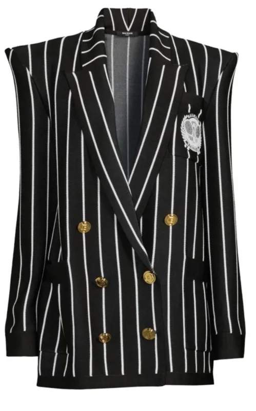 Double-Breasted Black White Striped Wool Blazer sold by Runaway Catalog