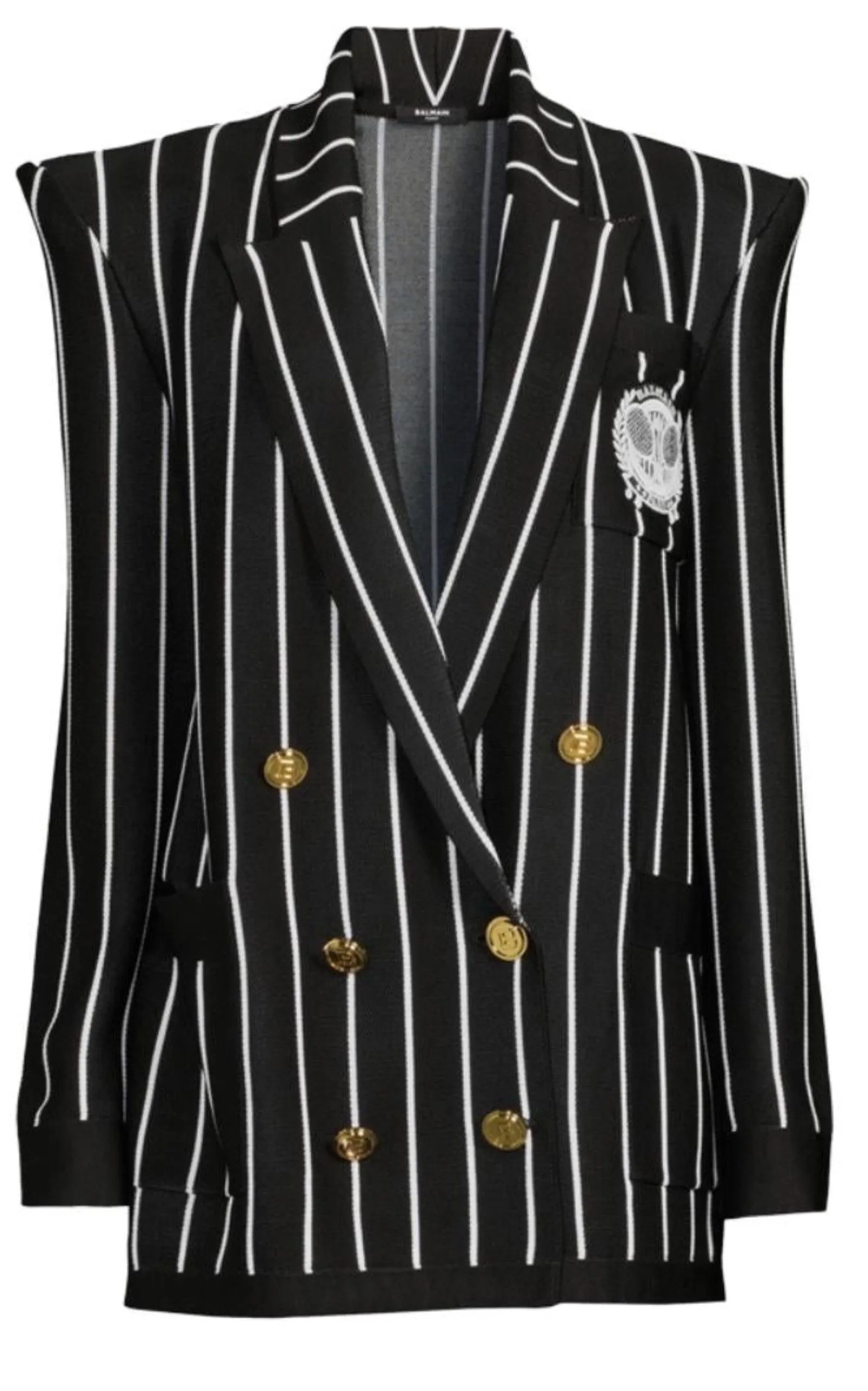 Double-Breasted Black White Striped Wool Blazer sold by Runaway Catalog
