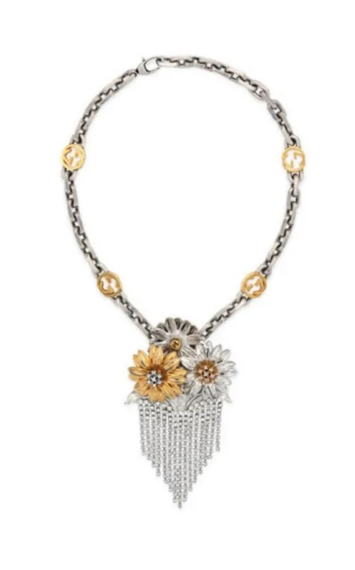 Floral Crystals Fringe Necklace sold by Runaway Catalog