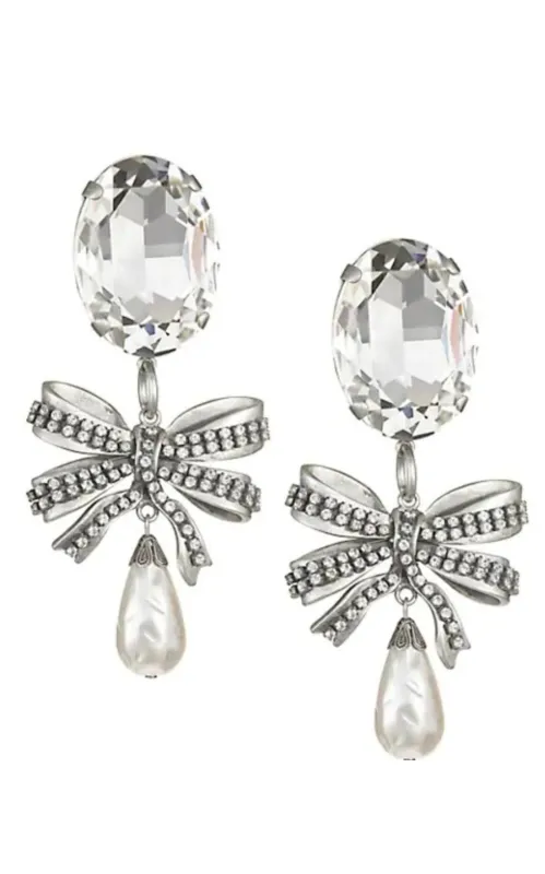 Crystal Bow Pearl Drop Earring sold by Runaway Catalog