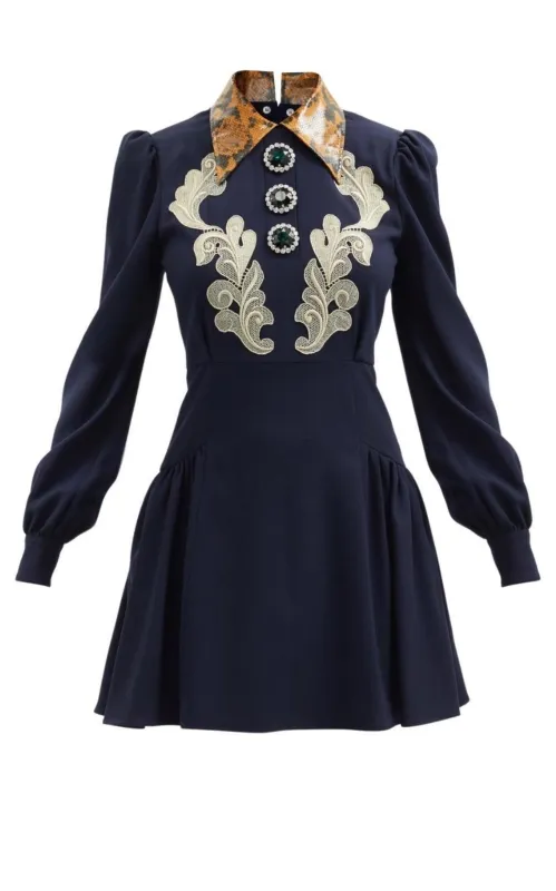 Wool Crepe Mini Dress With Python Print Collar sold by Runaway Catalog