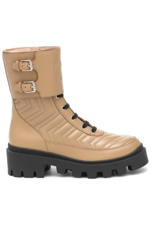 Frances Leather Combat Boots made by Gucci