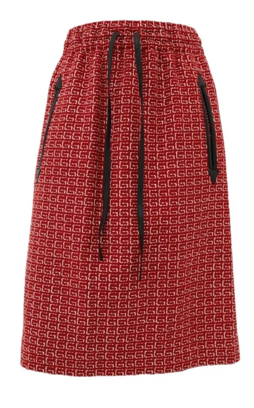 Red Jacquard GG Drawstring Skirt sold by Runaway Catalog