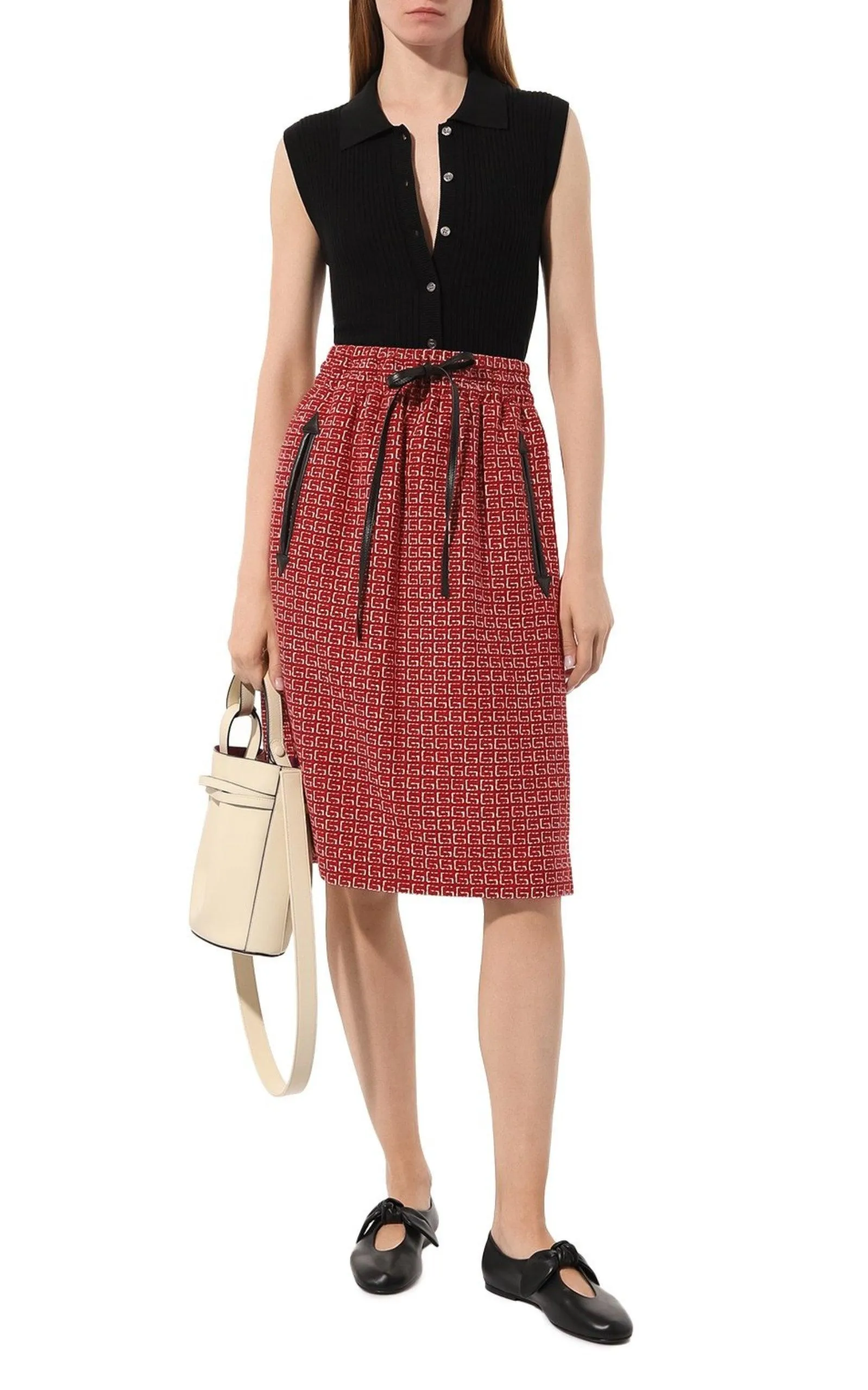 Red Jacquard GG Drawstring Skirt sold by Runaway Catalog product image thumbnail 2