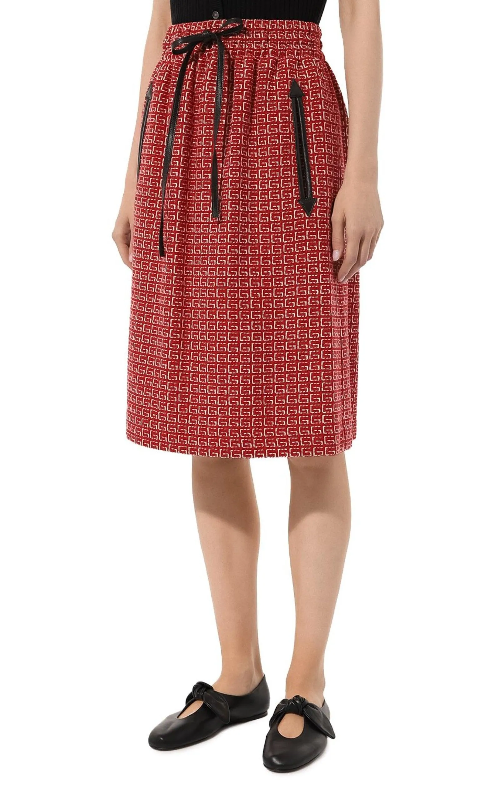 Red Jacquard GG Drawstring Skirt sold by Runaway Catalog product image thumbnail 3