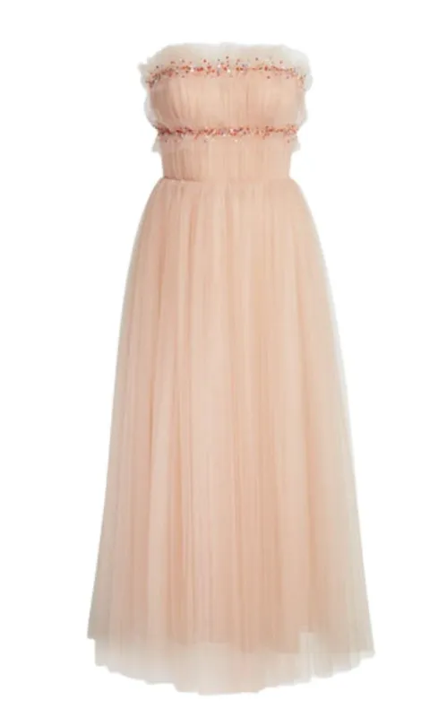 Strapless Ruched Tulle Midi Cocktail Dress sold by Runaway Catalog