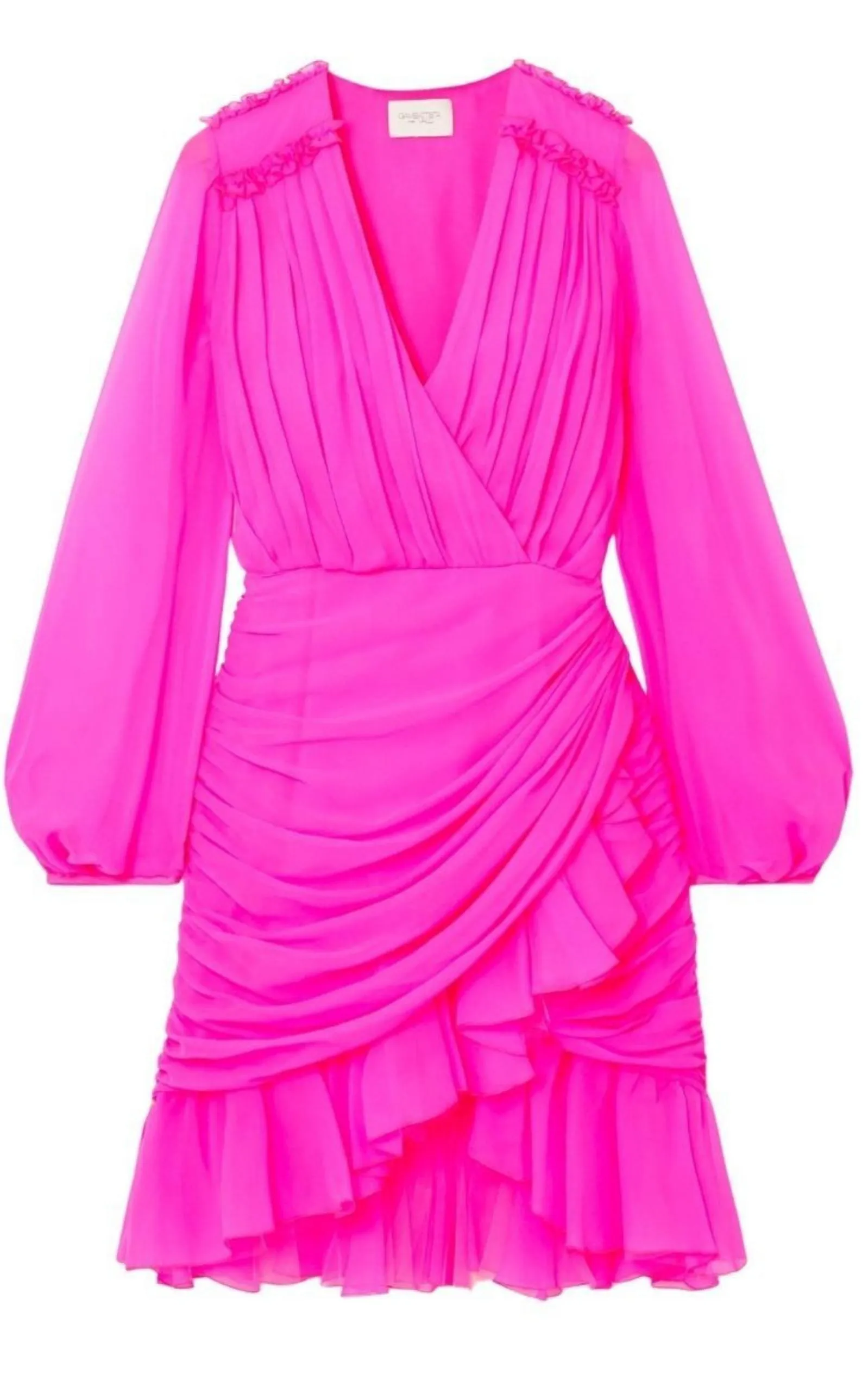 Ruched Neon Silk-Chiffon Mini Dress sold by Runaway Catalog