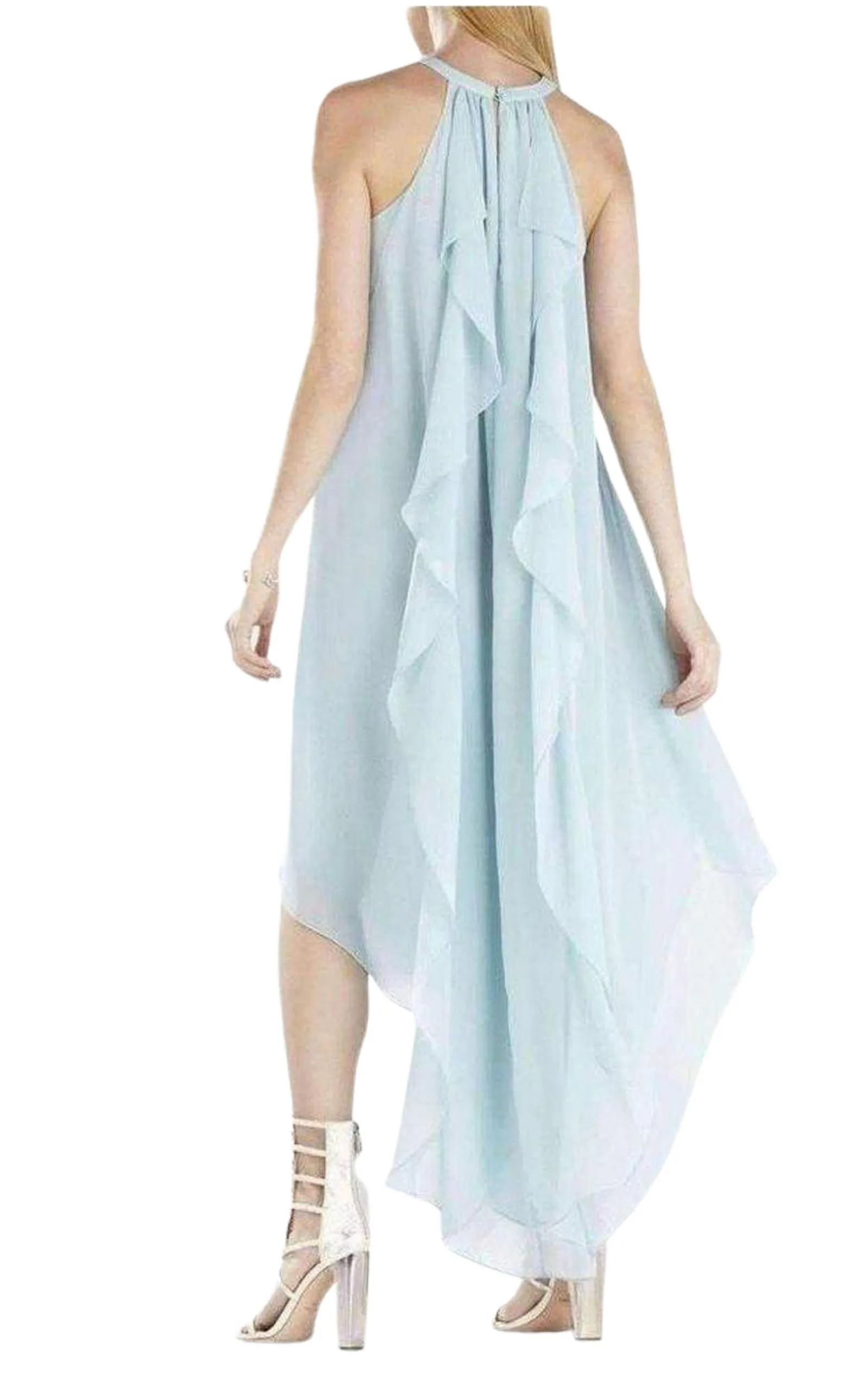 Kelsia Aqua Mist Cascade Ruffle Halter Dress sold by Runaway Catalog product image thumbnail 2