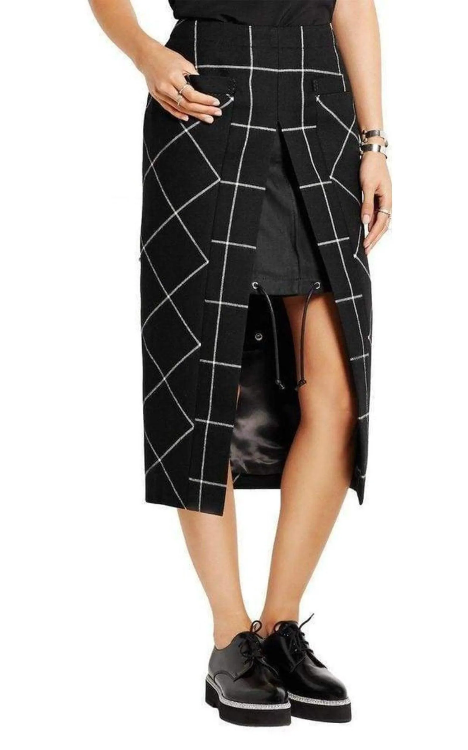 Cotton Twill-Paneled Checked Wool Skirt sold by Runaway Catalog product image thumbnail 3