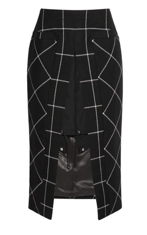 Cotton Twill-Paneled Checked Wool Skirt made by Sacai