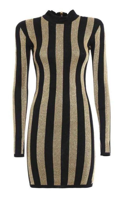 Lurex Gold Black Striped Pattern Mini Dress sold by Runaway Catalog