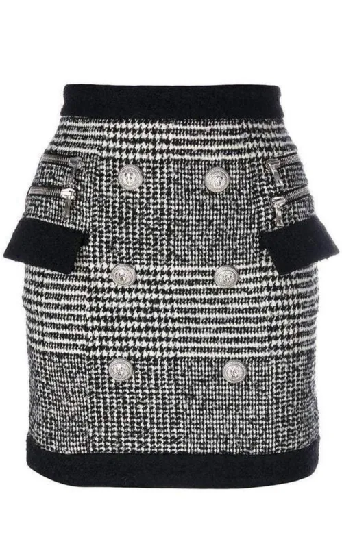 Houndstooth High-Rise Wool-Blend Mini Skirt sold by Runaway Catalog