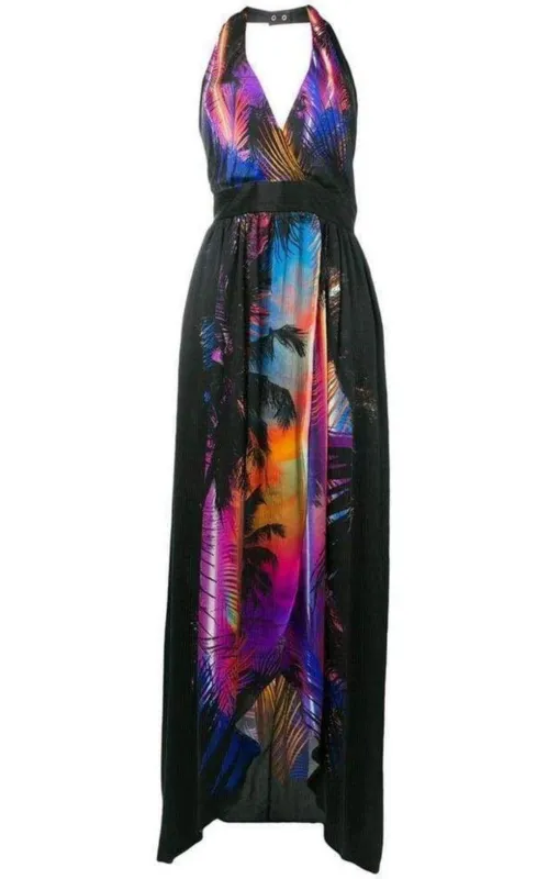 Halter Neck Printed Silk Dress made by Balmain