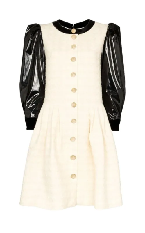 Vinyl-Sleeve Flared Mini Dress sold by Runaway Catalog