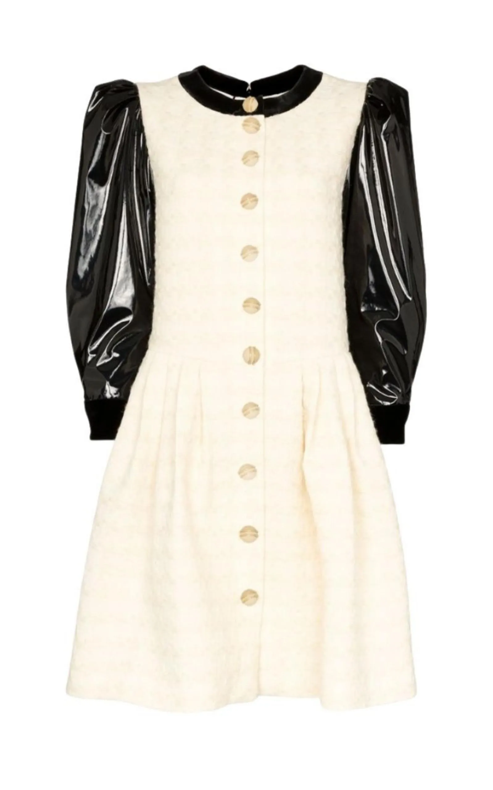 Vinyl-Sleeve Flared Mini Dress sold by Runaway Catalog