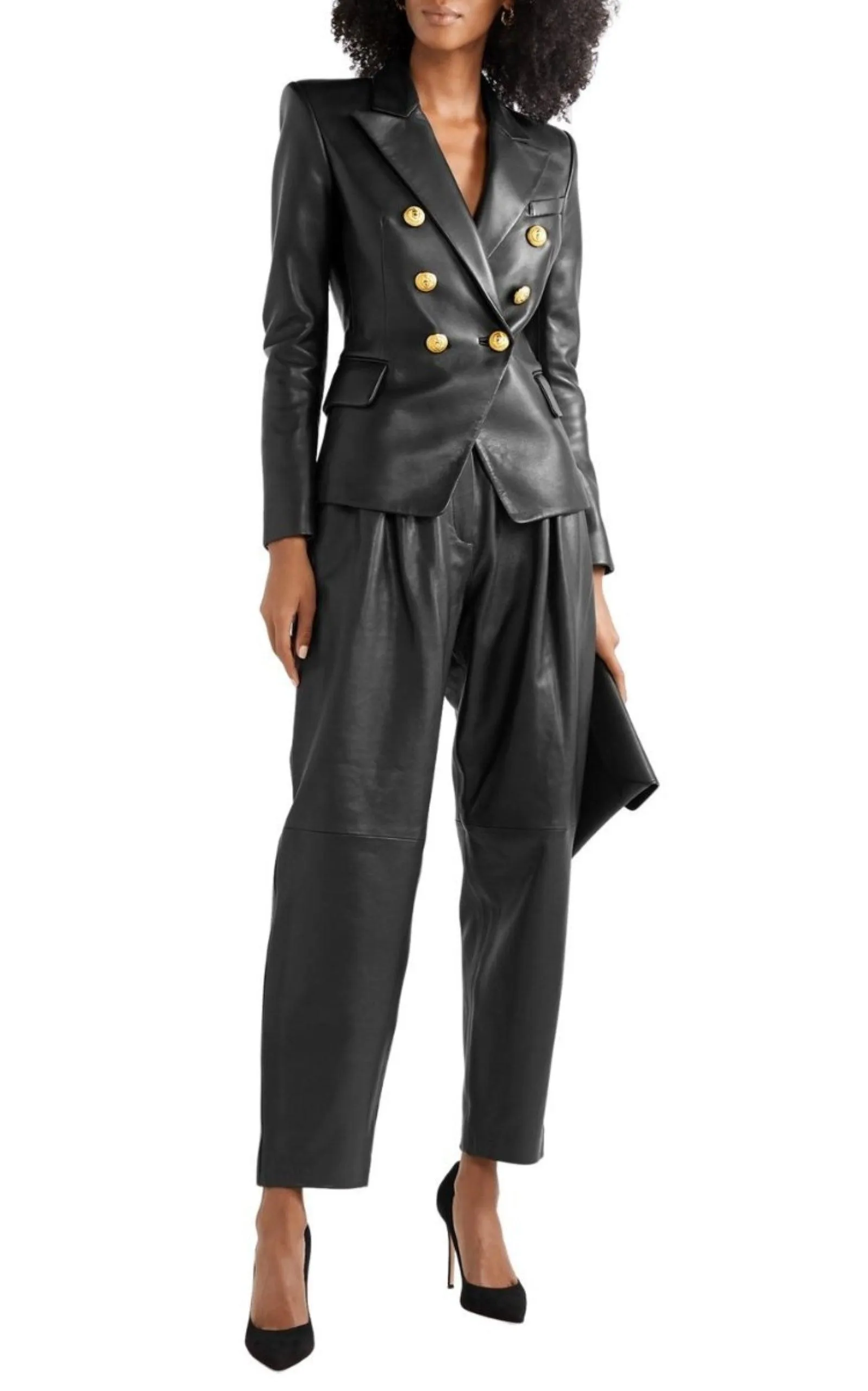 Black Leather Double-Breasted Blazer sold by Runaway Catalog product image thumbnail 2