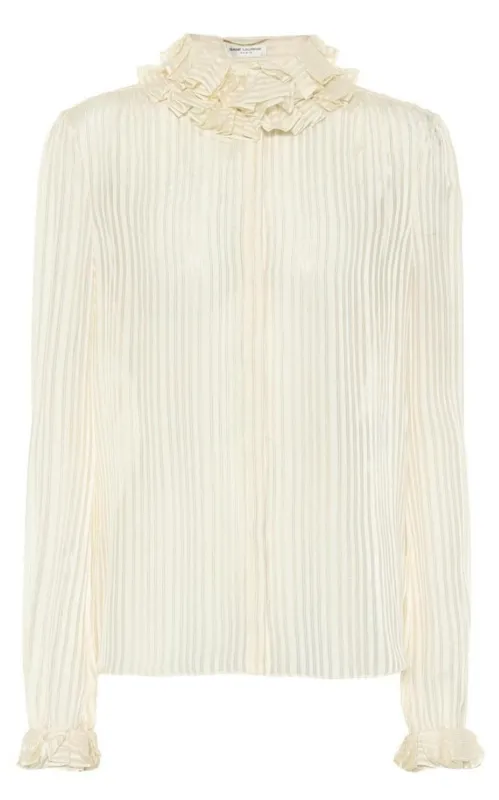 Ivory Ruffle-collar Striped Silk Shirt sold by Runaway Catalog