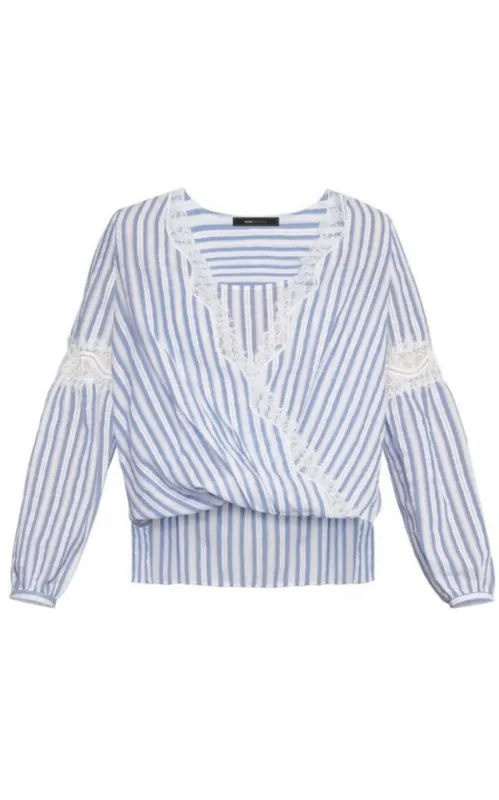 Striped Faux Wrap Cotton Blouse made by BCBGMaxAzria