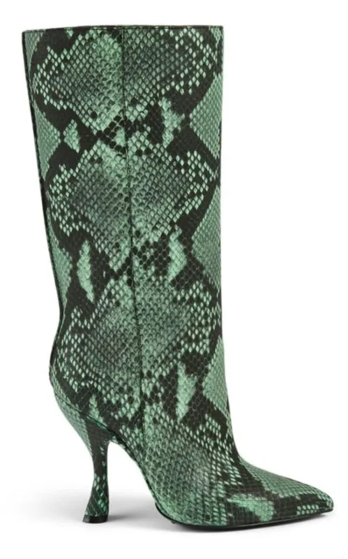 Green 100 Snake Print Leather Boots sold by Runaway Catalog
