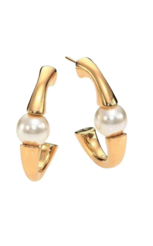 Darcey Swarovski Pearls Plated Brass Half Hoop Earrings sold by Runaway Catalog