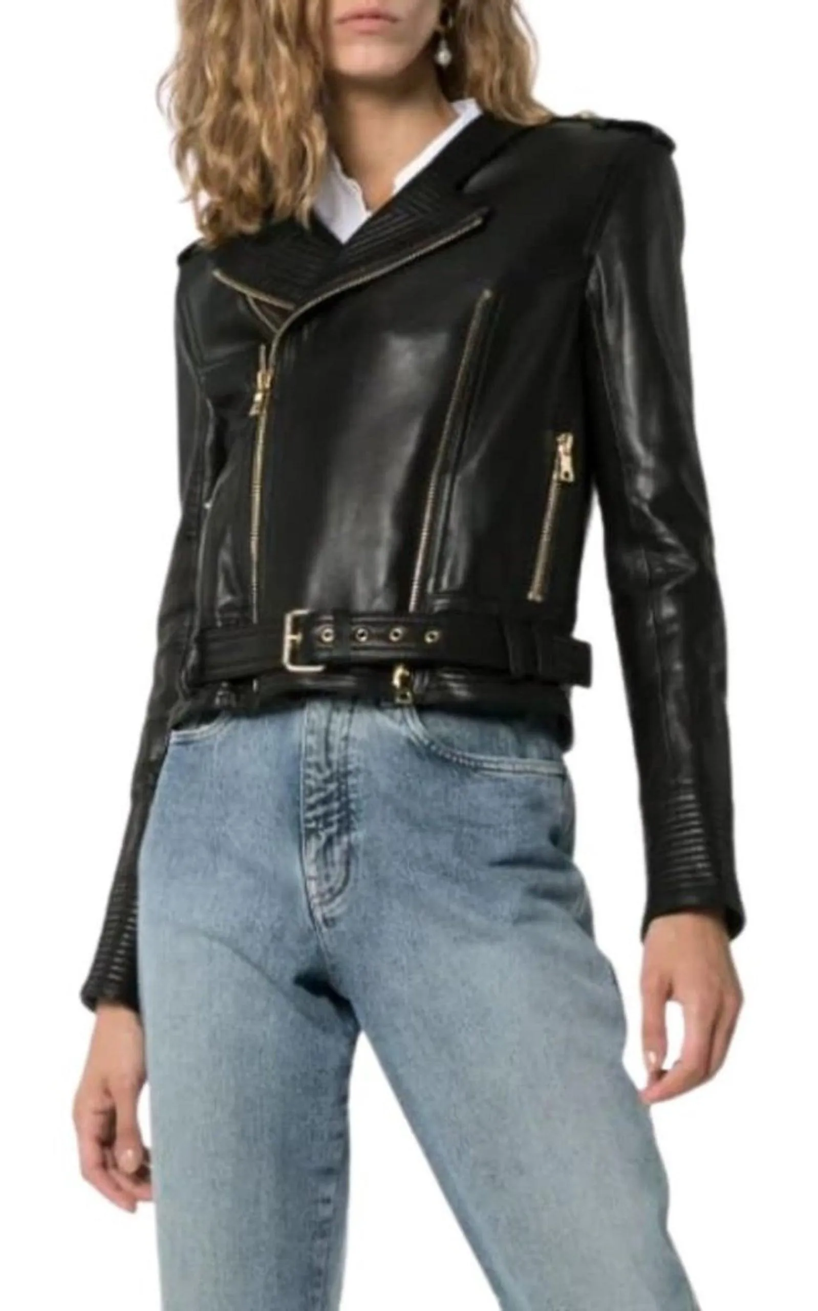 Lambskin Buckle-Belt Leather Jacket, Black sold by Runaway Catalog product image thumbnail 3