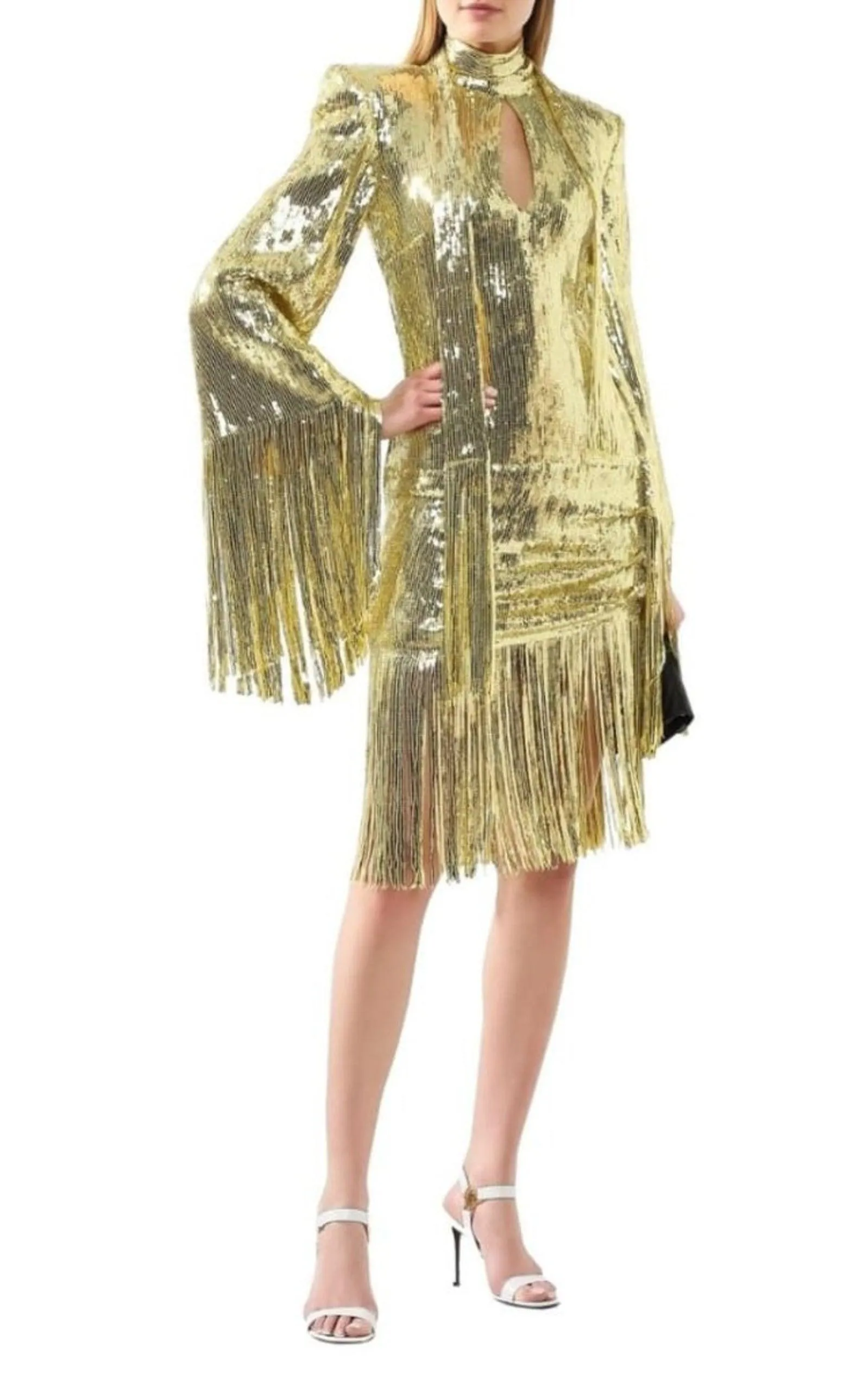 Fringed Gold Sequined Midi Dress sold by Runaway Catalog product image thumbnail 2