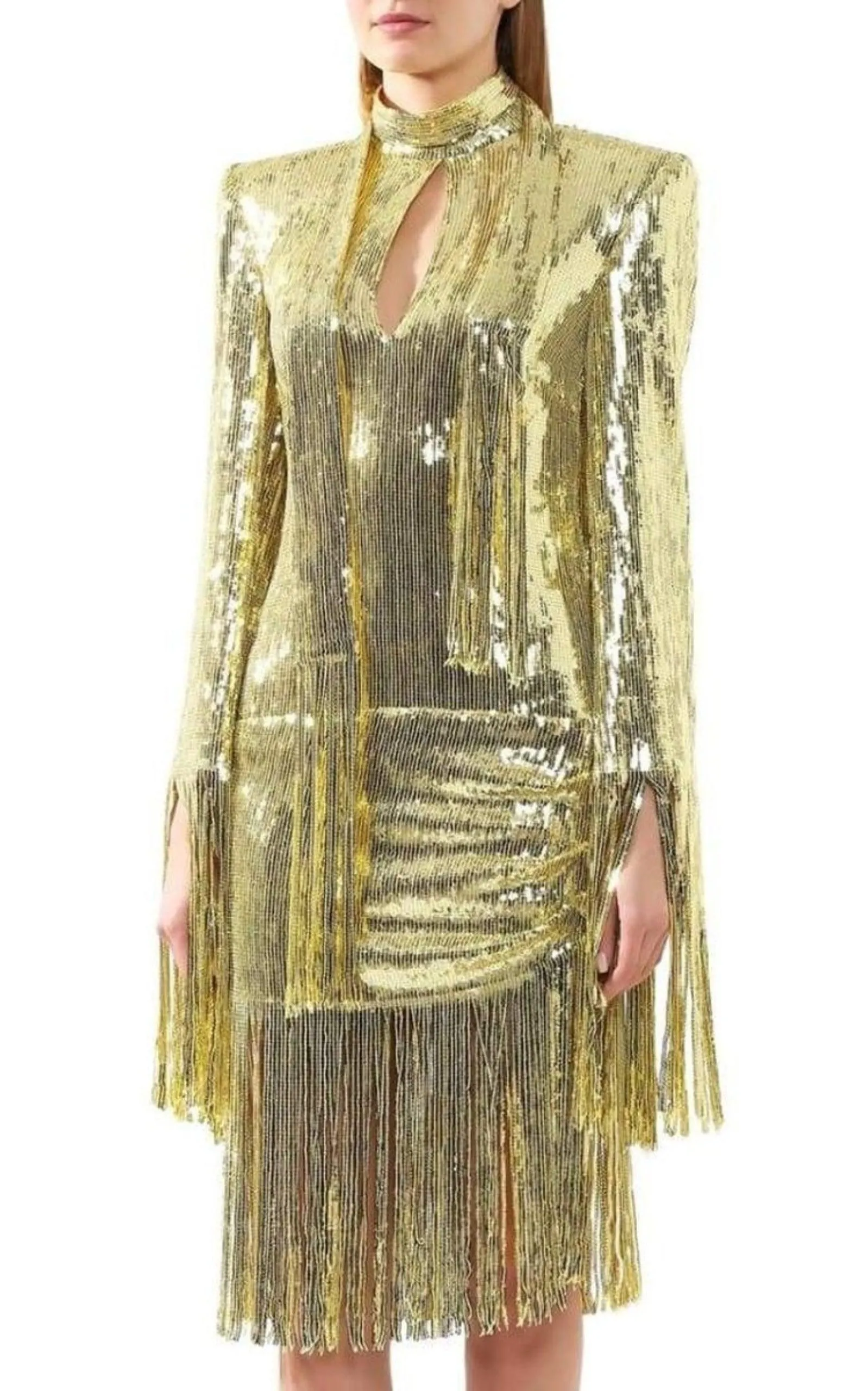 Fringed Gold Sequined Midi Dress sold by Runaway Catalog product image thumbnail 3