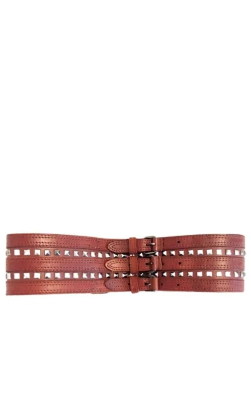 Studded Cognac Waist Leather Belt sold by Runaway Catalog