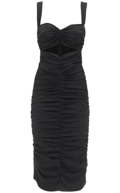 Ruched Stretch Silk Charmeuse Midi Dress sold by Runaway Catalog