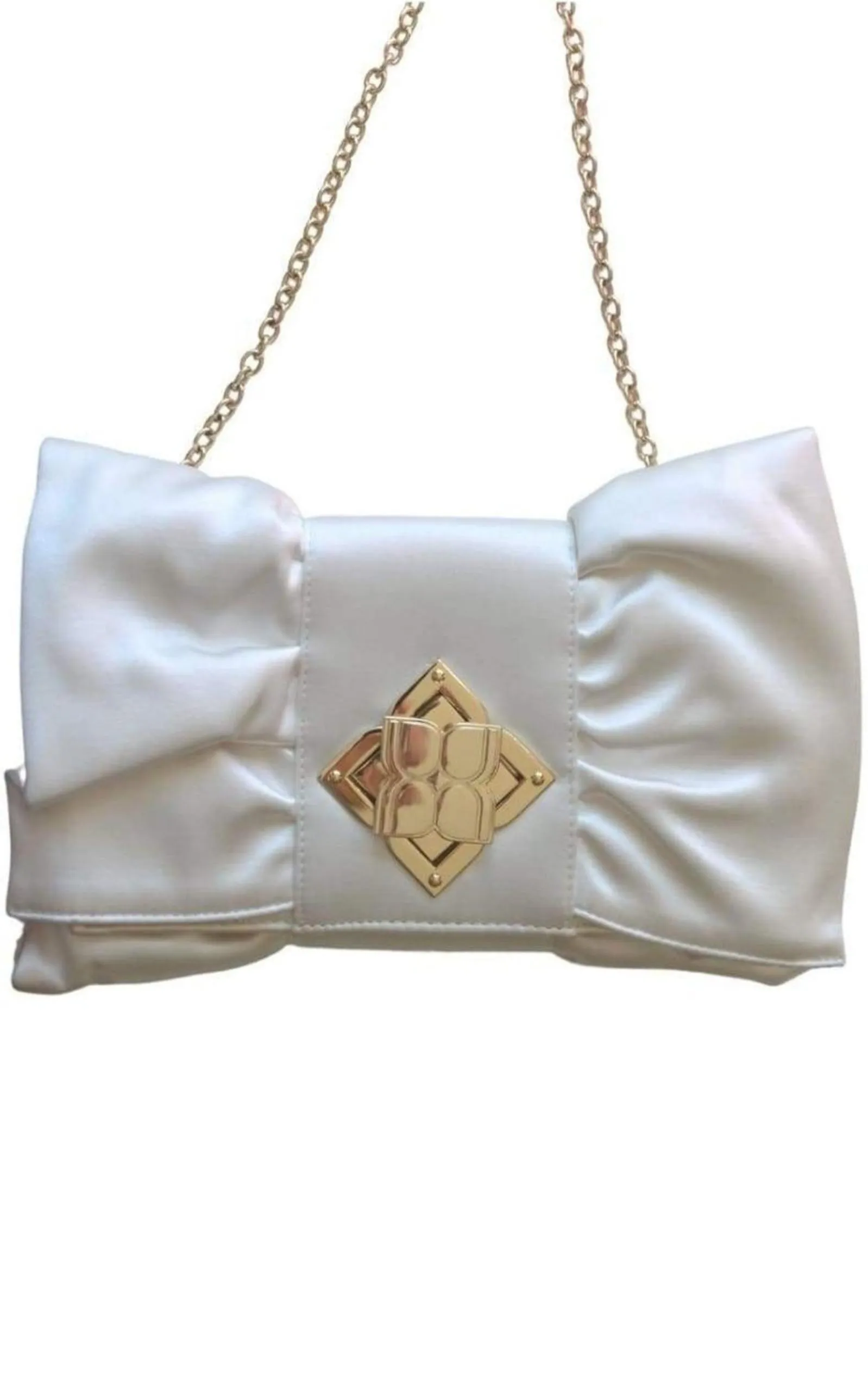 White Satin Signature Bow Ruffle Clutch sold by Runaway Catalog product image thumbnail 2