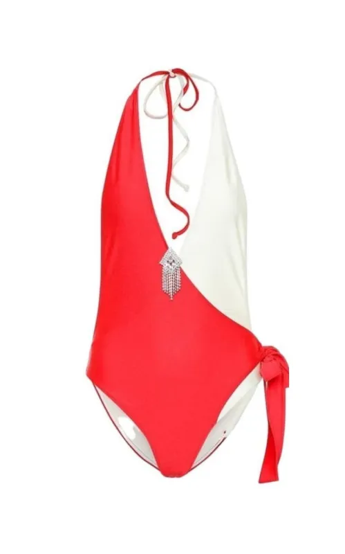 Embellished Colorblocked White & Red Swimsuit sold by Runaway Catalog