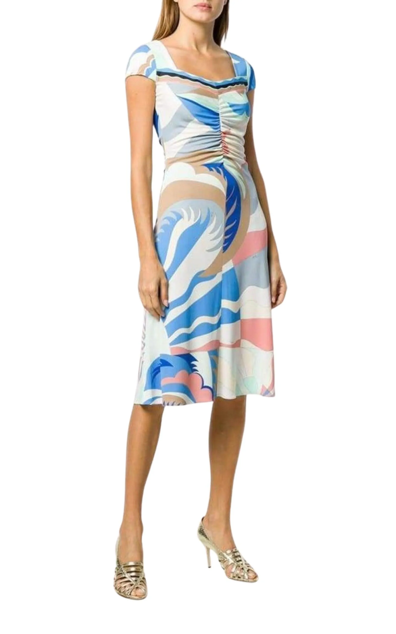 Blue Acapulco Print Gathered Silk Blend Dress sold by Runaway Catalog product image thumbnail 3