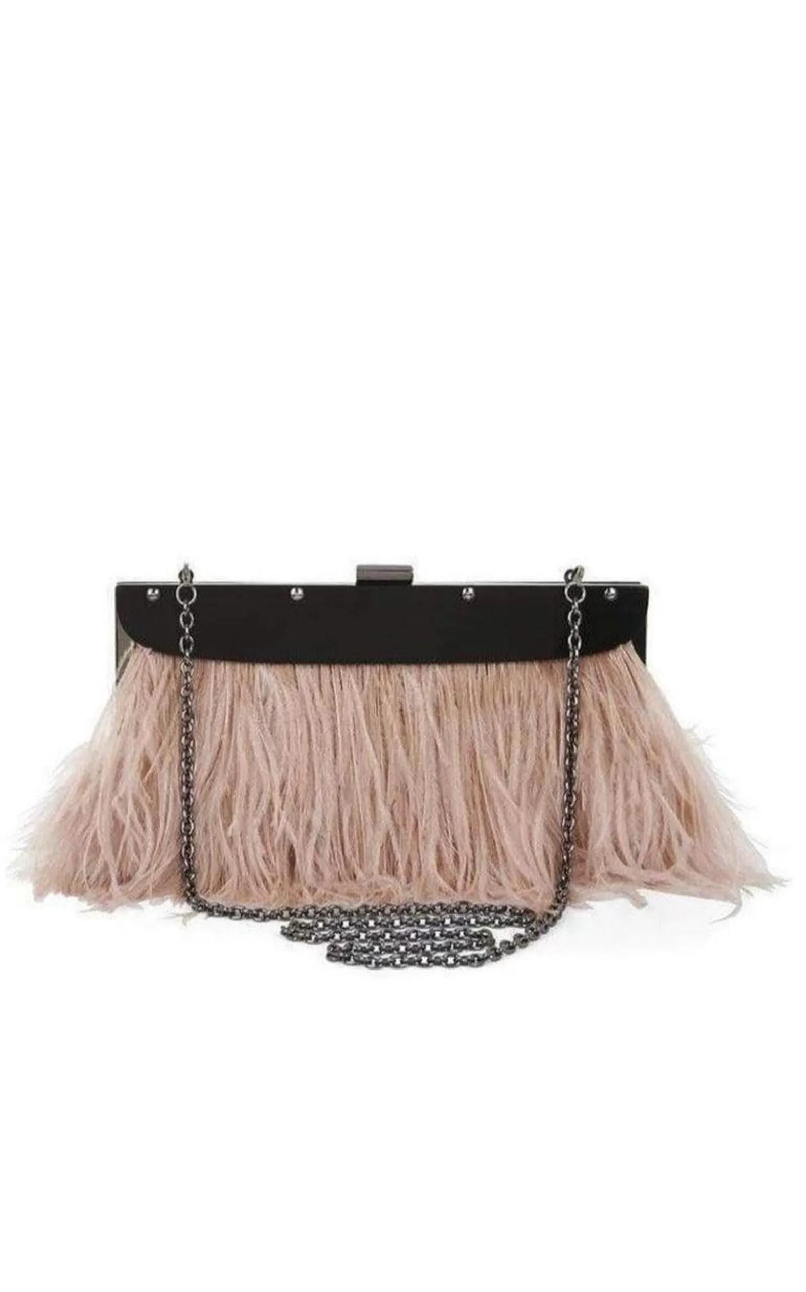 Portia Feather-Trim Lucite Clutch sold by Runaway Catalog