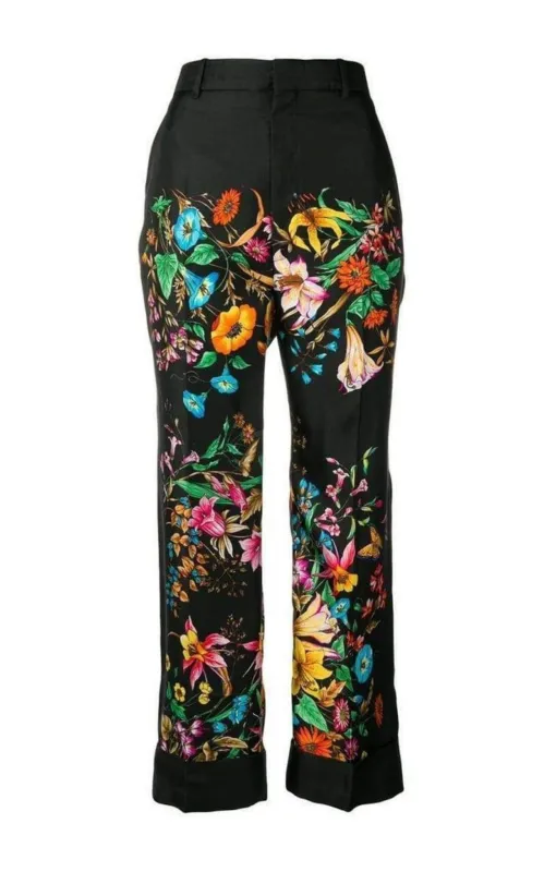 Floral Print Cropped Silk Trousers Pants sold by Runaway Catalog