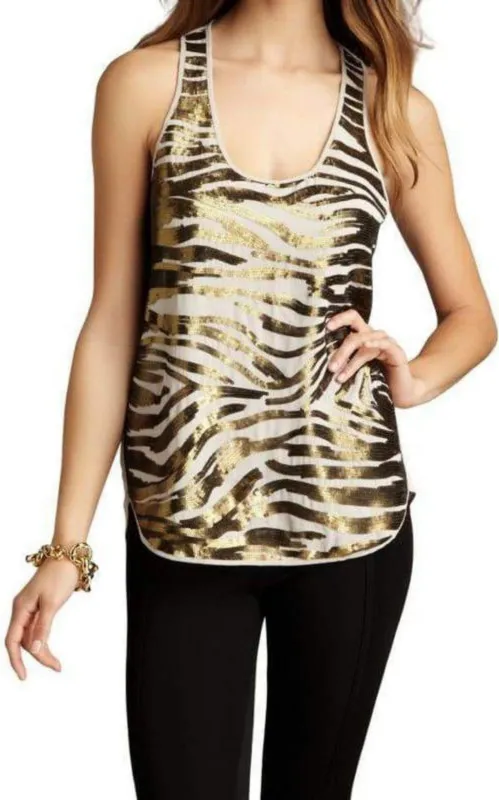 Zebra Sequined Tank Top made by BCBGMaxAzria