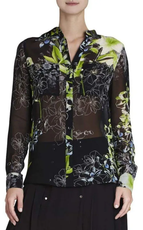 Loora Printed Long-Sleeve Silk Blouse sold by Runaway Catalog