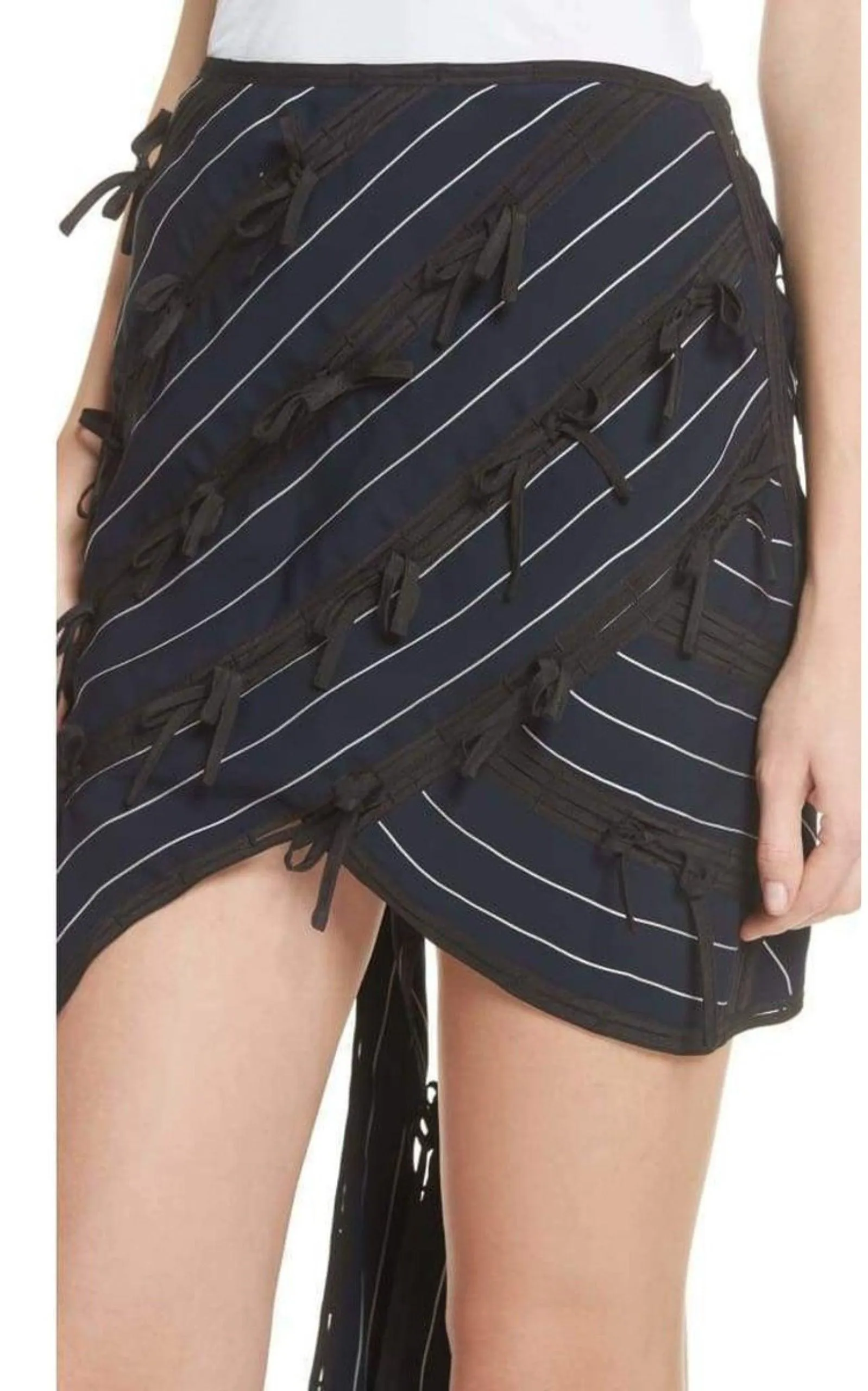 Pinstripe Ribbon Asymmetric Panelled Mini Skirt sold by Runaway Catalog product image thumbnail 4