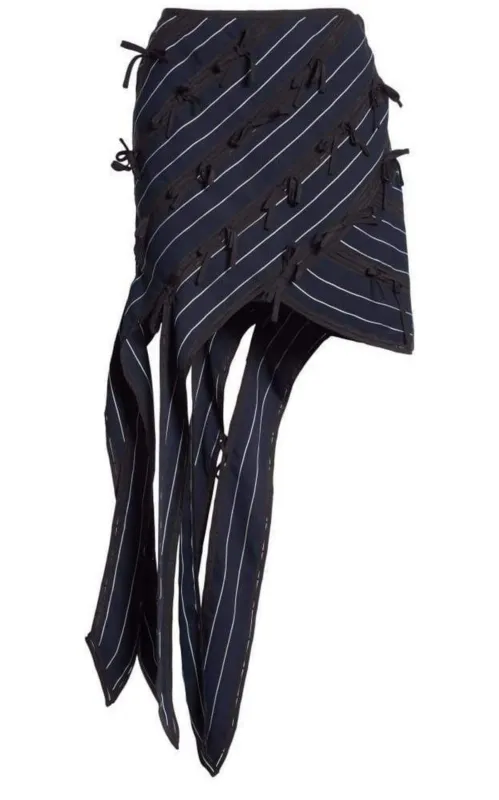 Pinstripe Ribbon Asymmetric Panelled Mini Skirt made by Self-Portrait
